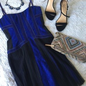 BCBG Blue & Black Lace Corset Mini Dress